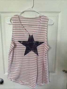 Grayson Threads White Tank with Red Stripes and Navy Star